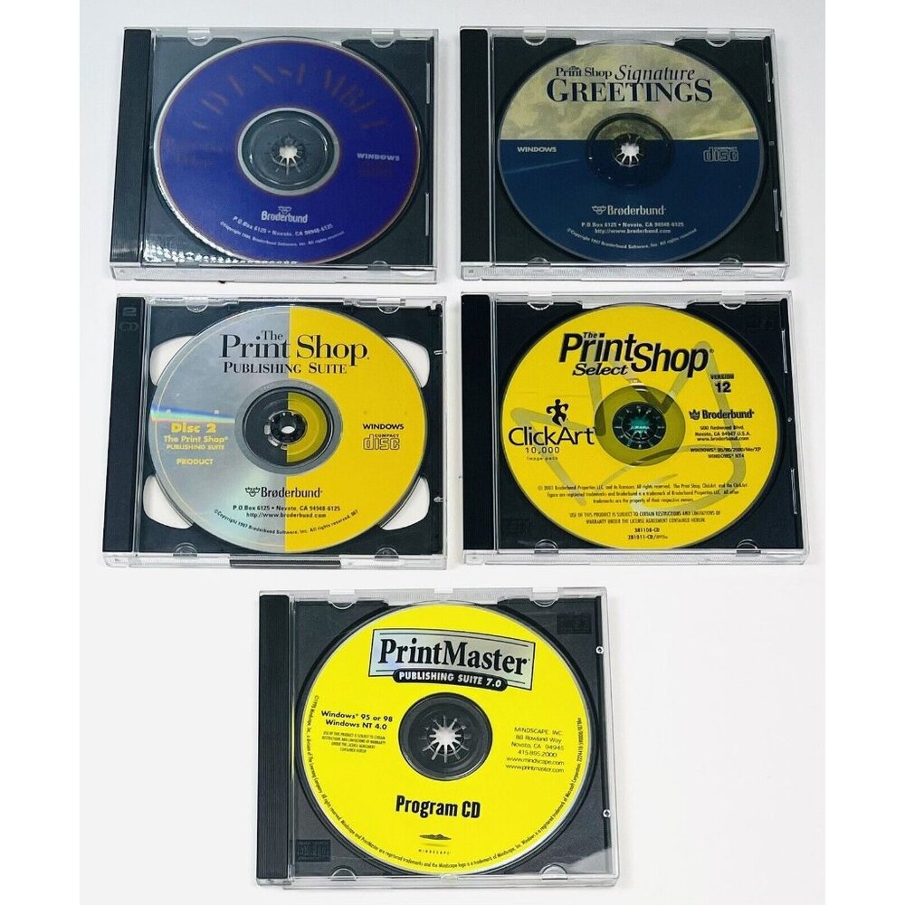 VTG Lot 5 The Print Shop & PrintMaster Desktop Publishing Software Windows CDRom